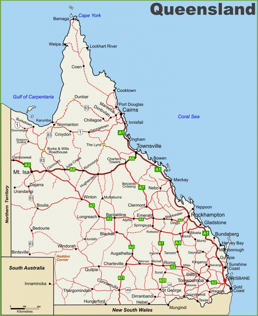 Queensland Highway Map - Printable Map Of Queensland