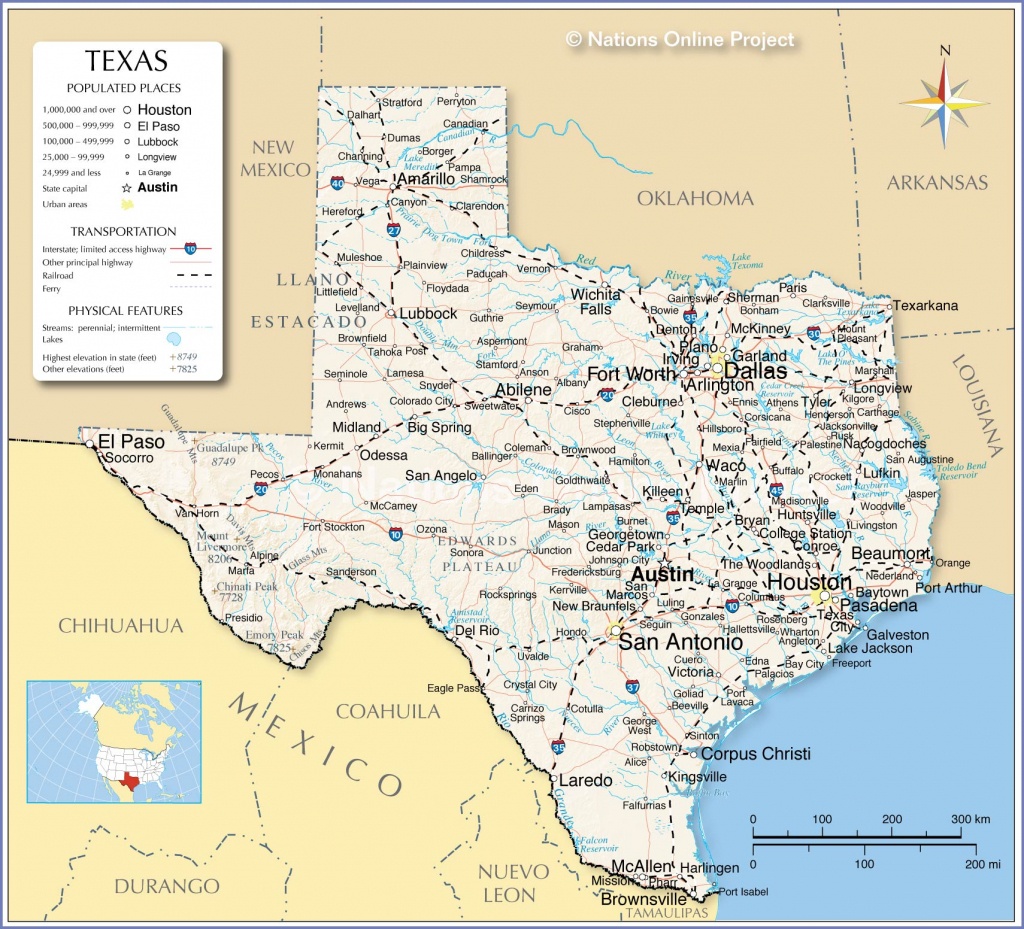Reference Maps Of Texas, Usa - Nations Online Project - Map Of Texas Cities And Towns