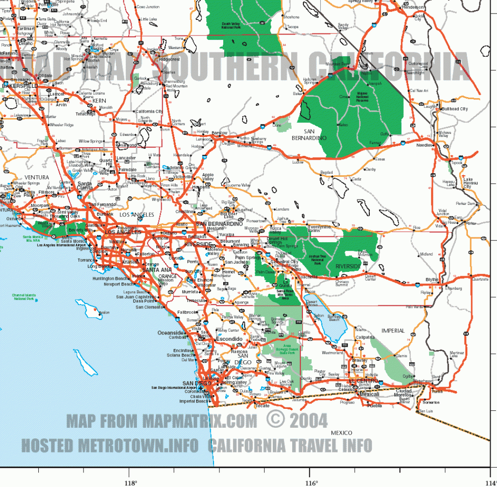 Road Map Of Southern California Including : Santa Barbara, Los - Map Of Southeastern California
