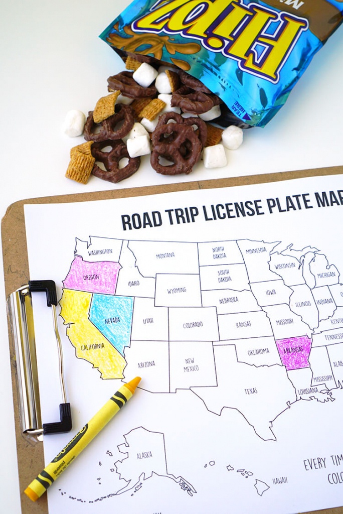 Road Trip Games: License Plate Coloring Map + S&amp;#039;mores Snack Mix - Road Trip Map Printable