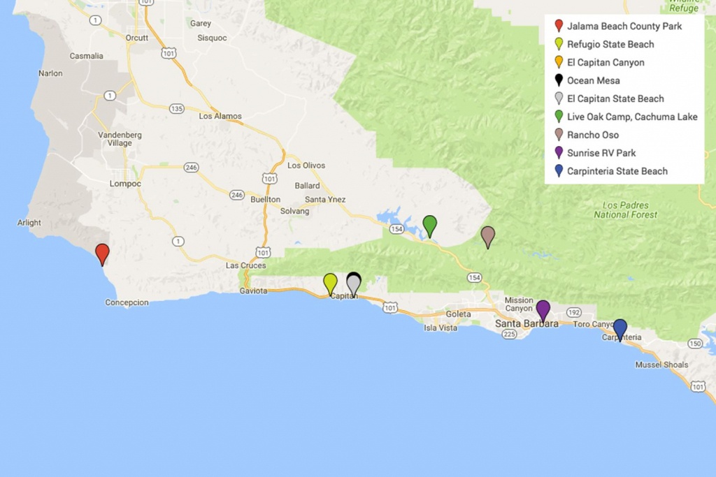 Santa Barbara Camping - California Rv Campgrounds Map