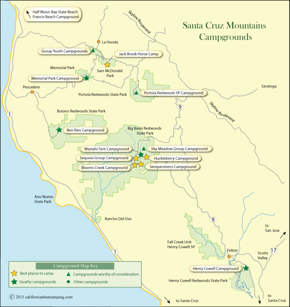 Santa Cruz Mountains Campground Map - California Camping Sites Map
