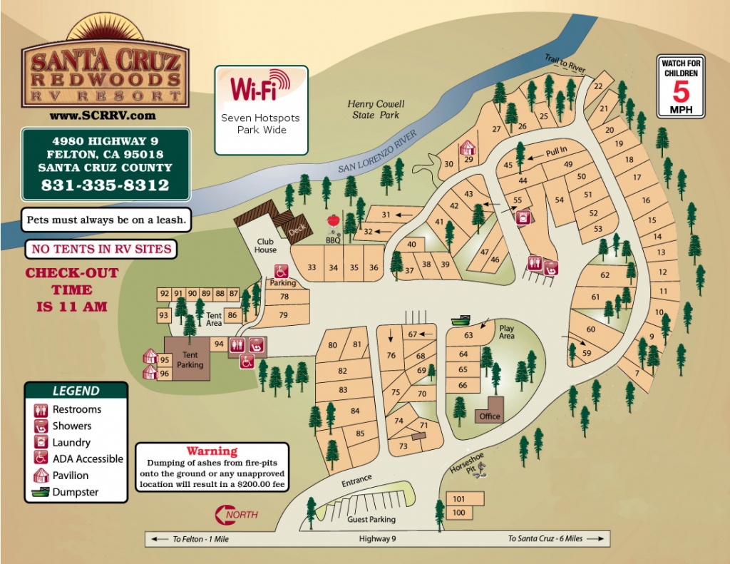 Santa Cruz Redwoods Rv Resort In Felton, Ca 95018 - Rv Parks California Map