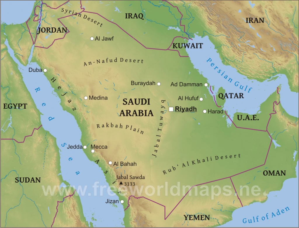 Saudi Arabia Physical Map | Sitedesignco - Printable Map Of Saudi Arabia