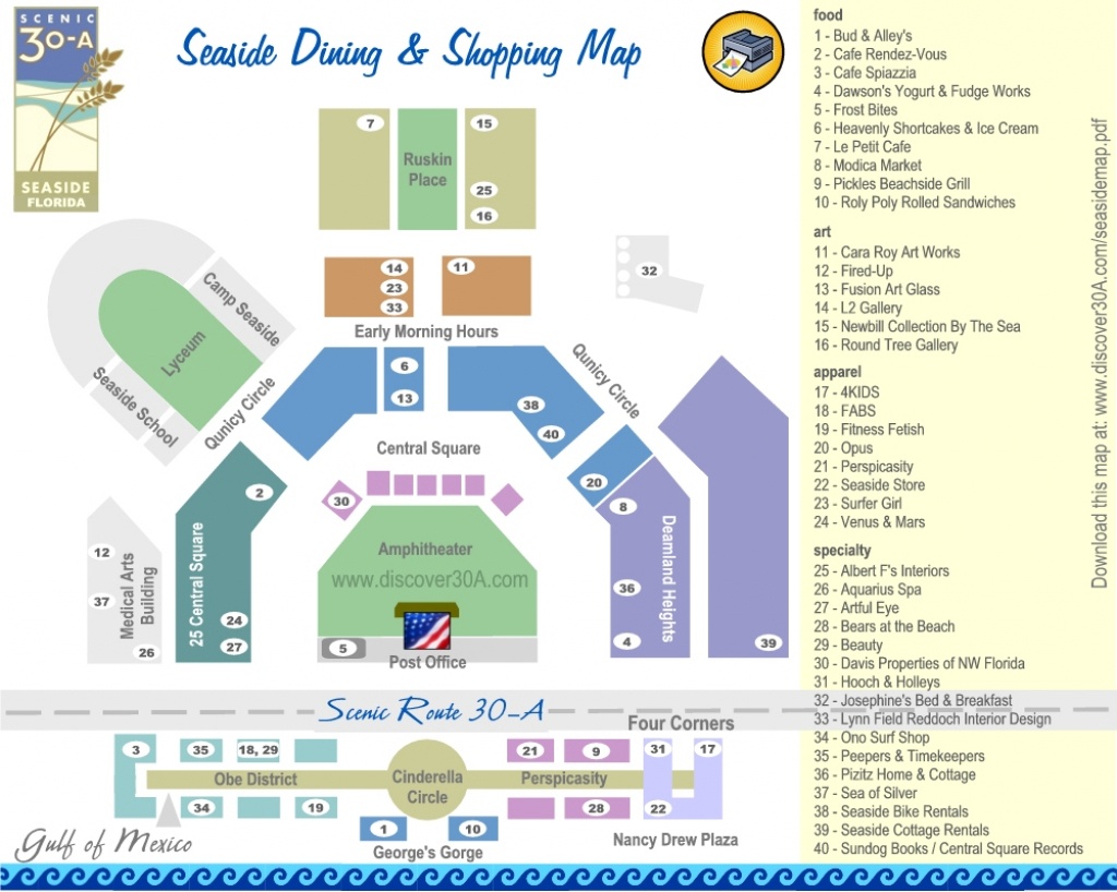 Seaside Dining And Shopping Map | Discover 30A Florida - Seagrove Florida Map