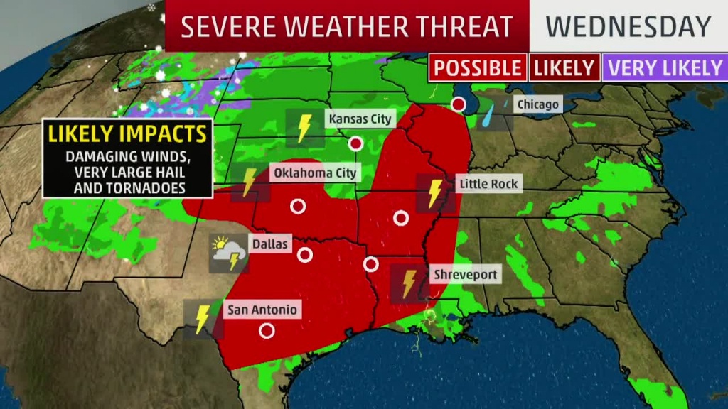Severe Storms, Flooding In The Forecast Today For Texas, Southern - Texas Weather Map