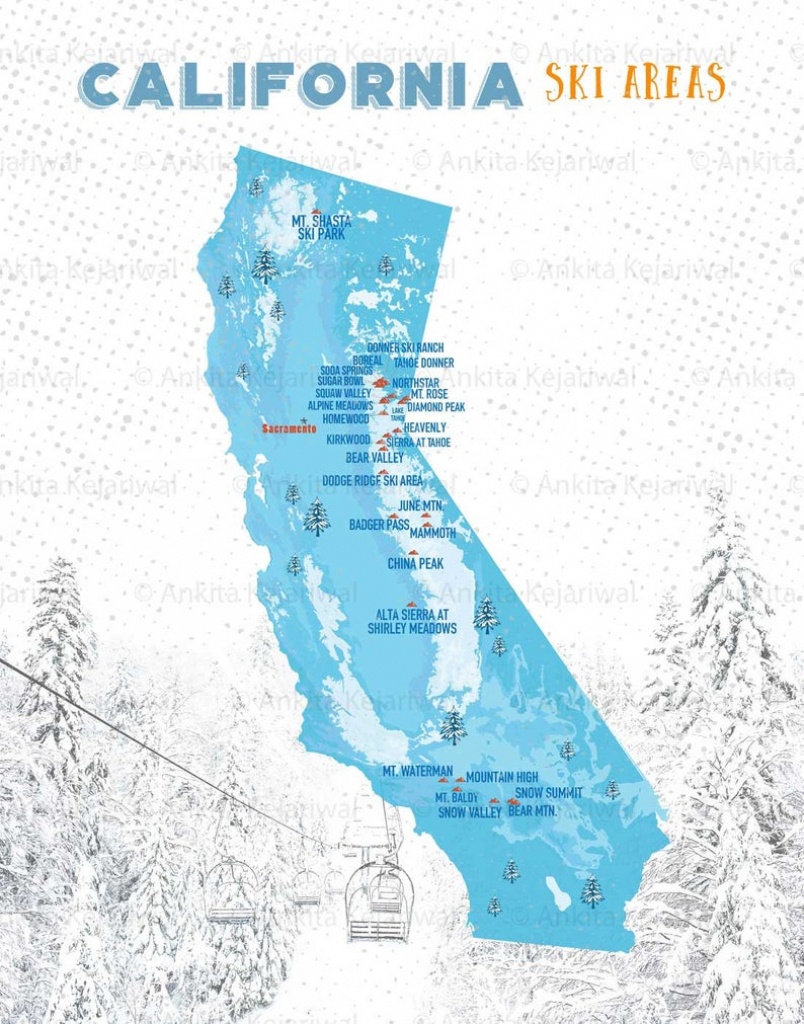Ski Map Resorts Map For Skiers California Ski Map Gift For | Etsy - California Ski Resorts Map