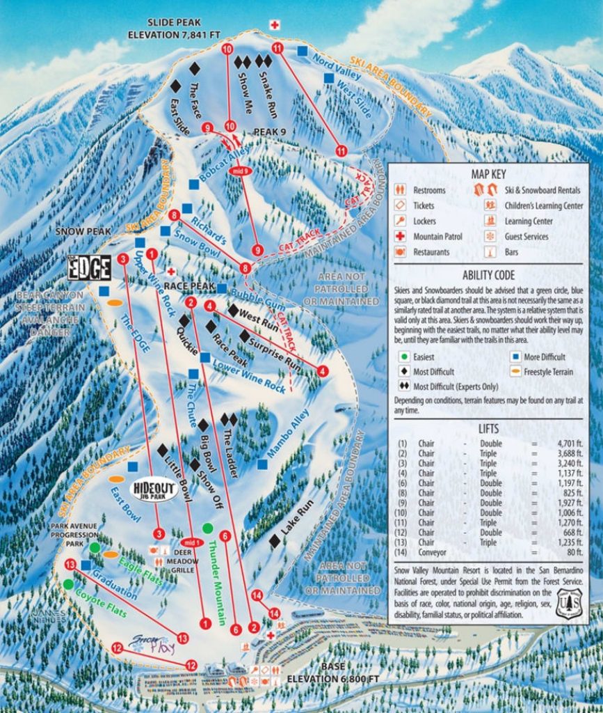 Snow Valley Trail Map Liftopia Southern California Ski Resorts Map Printable Maps 7447