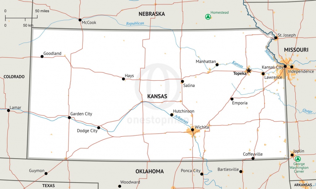 Stock Vector Map Of Kansas | One Stop Map - Printable Map Of Kansas