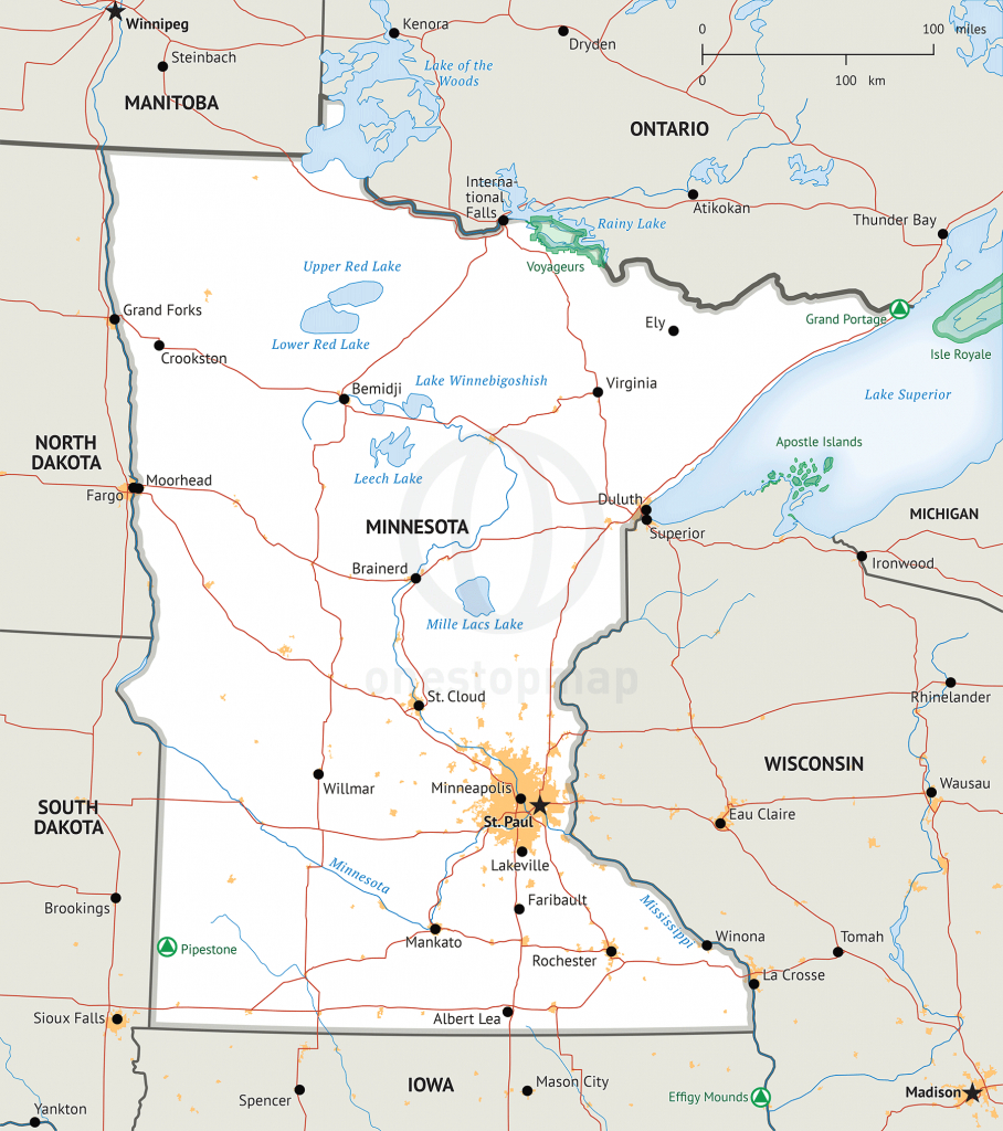 Stock Vector Map Of Minnesota | One Stop Map - Printable Map Of Minnesota