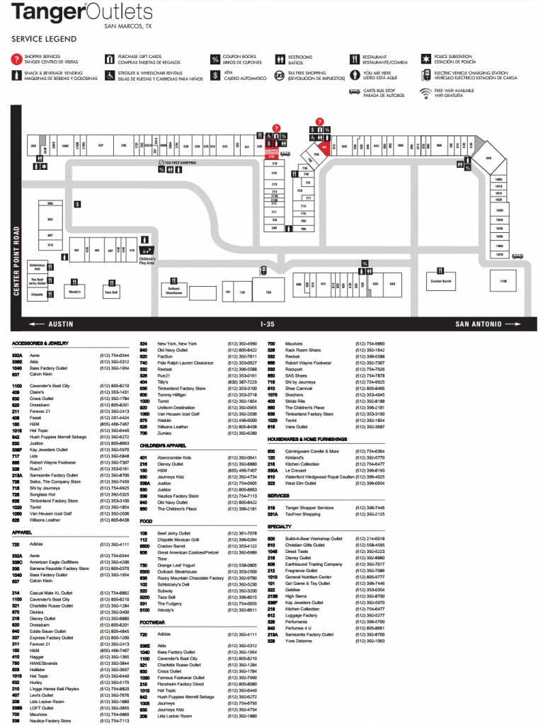 Tanger Outlets San Marcos (103 Stores) - Outlet Shopping In San - Tanger Outlet Texas City Map
