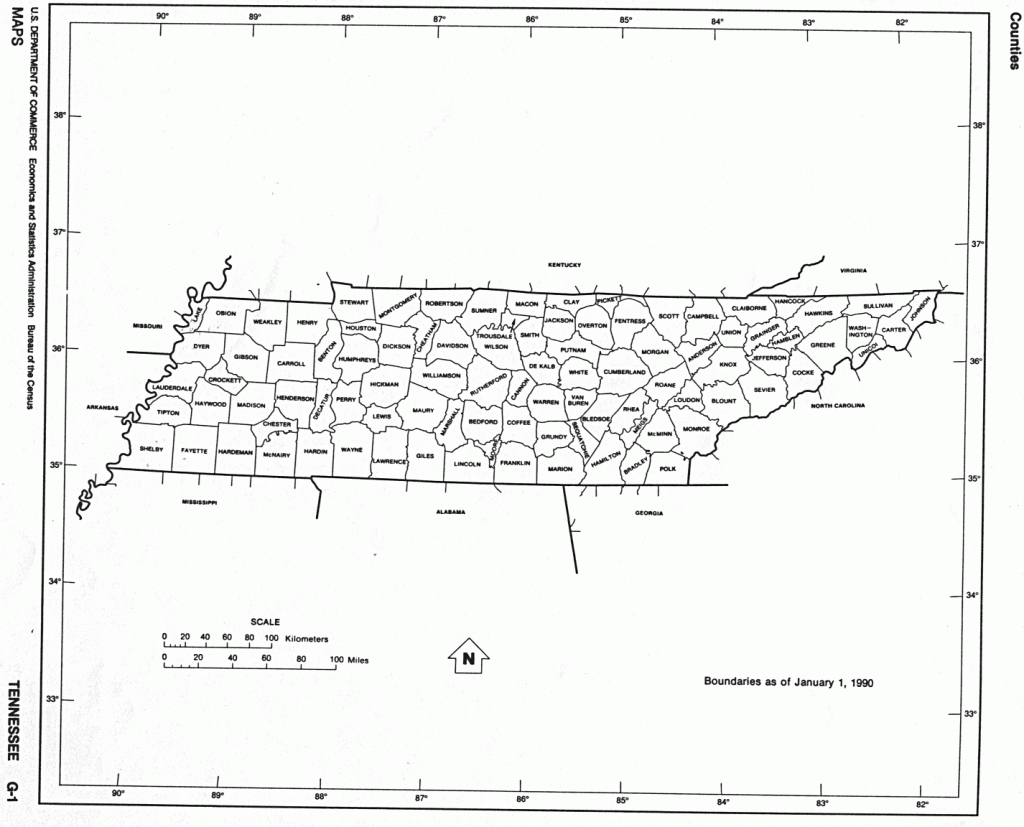 Tennessee State Map With Counties Outline And Location Of Each - State Map Of Tennessee Printable