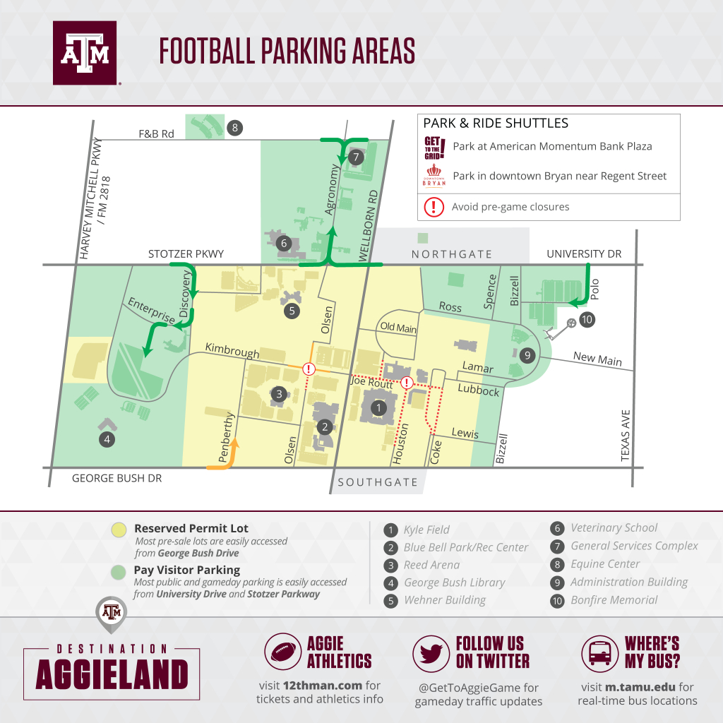 Texas A&amp;m Football Gameday - 12Thman - Texas A&amp;amp;m Football Parking Map