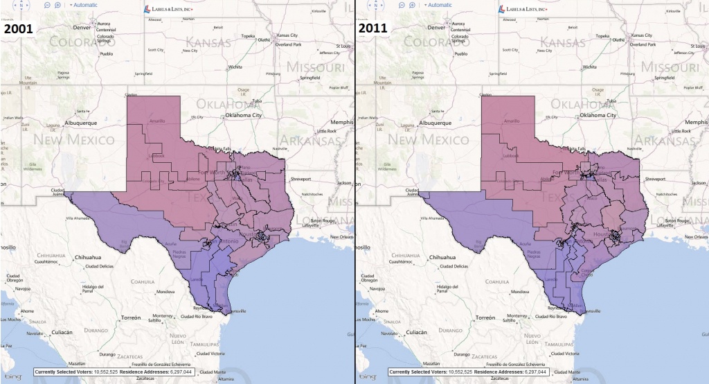 Texas Congressional Districts: Comparison 2001-2011 - Texas Congressional District Map