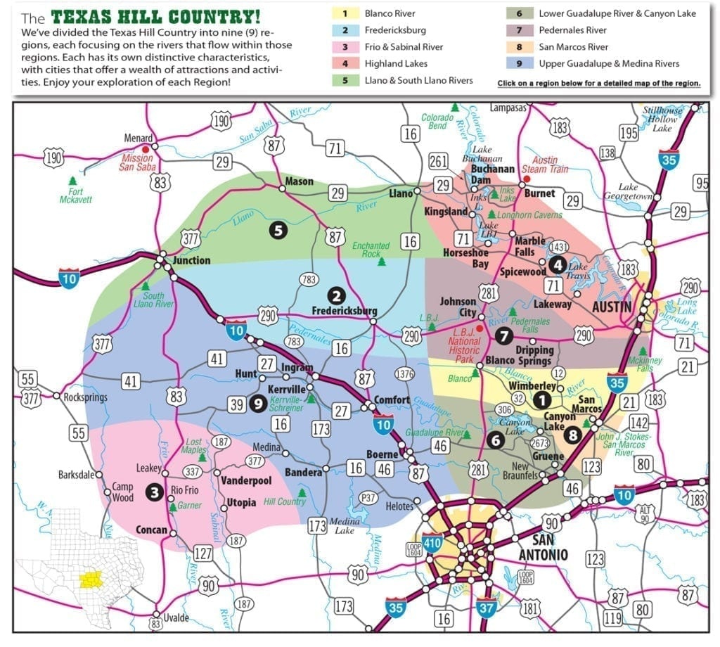 Texas Hill Country Map With Cities &amp;amp; Regions · Hill-Country-Visitor - Llano Texas Map