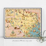 Texas Map Print Vintage Picture Map Whimsical Gift Idea | Etsy   Vintage Texas Map Prints