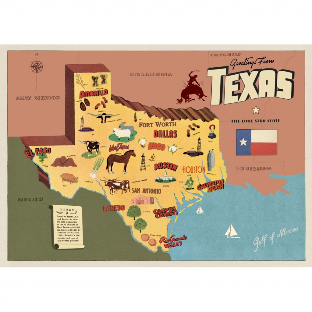 Texas Sightseeing Map Souvenir Vintage Style Poster_D | Big Boy Room - Texas Sightseeing Map