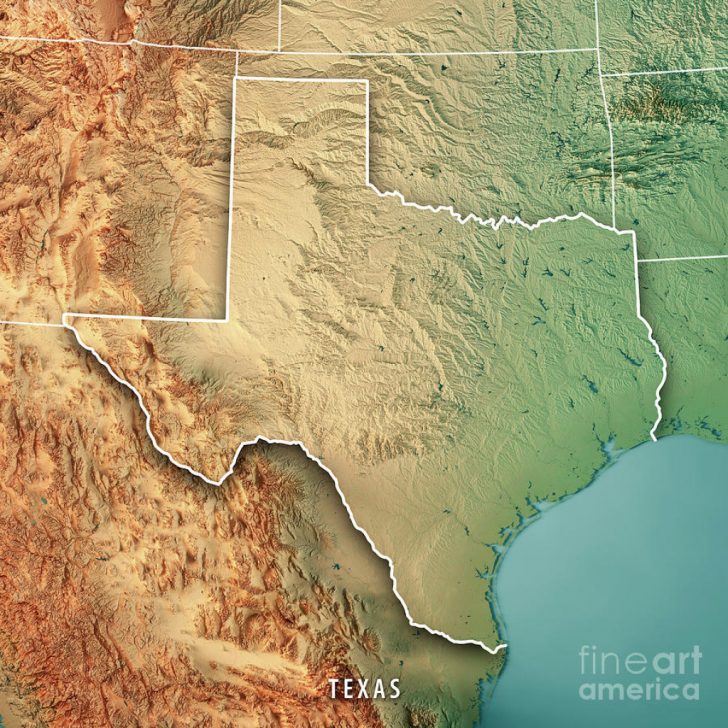 3D Topographic Map Of Texas