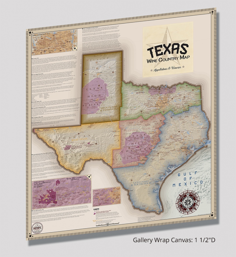 Texas Wine Country Map, Appellations &amp;amp; Wineries - Gallery Wrap - Framed Texas Map
