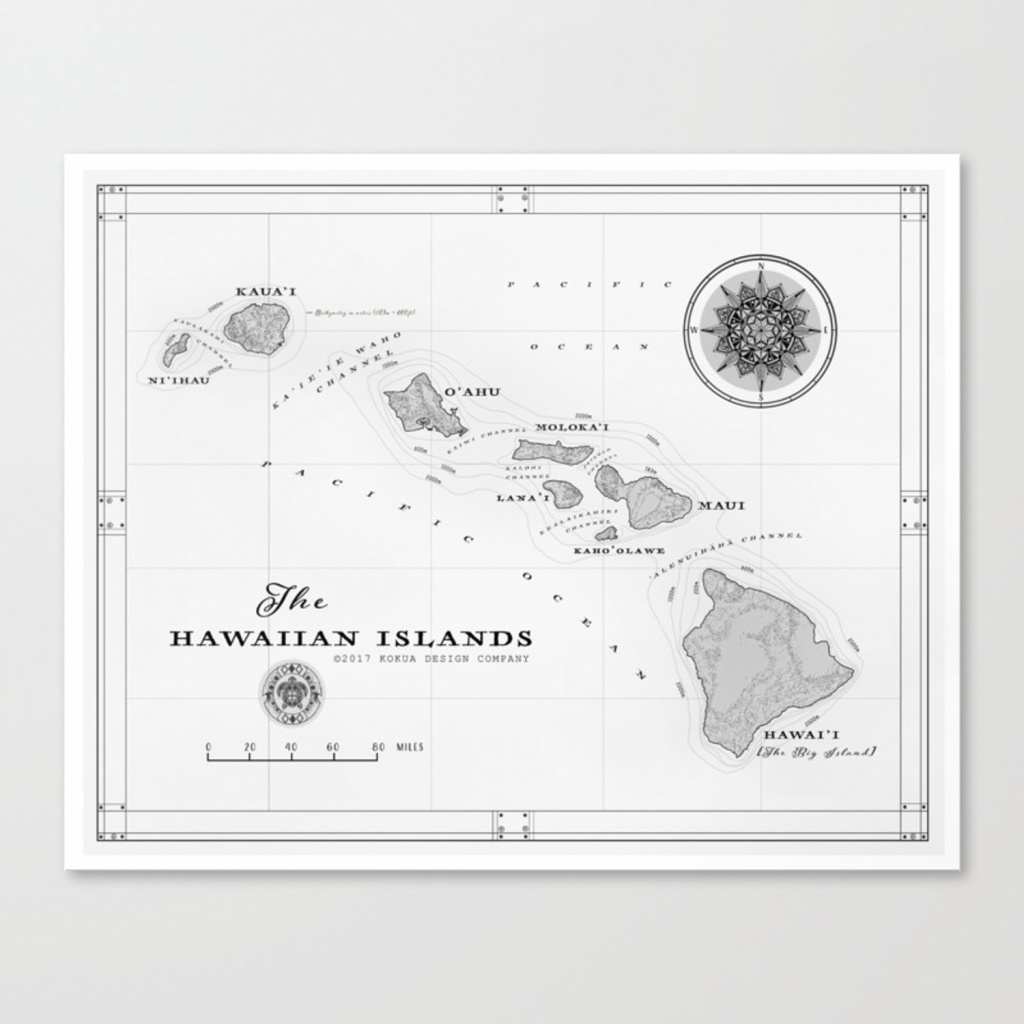 The Hawaiian Islands [Black &amp;amp; White] Map Print Canvas Print - Printable Map Of Hawaiian Islands