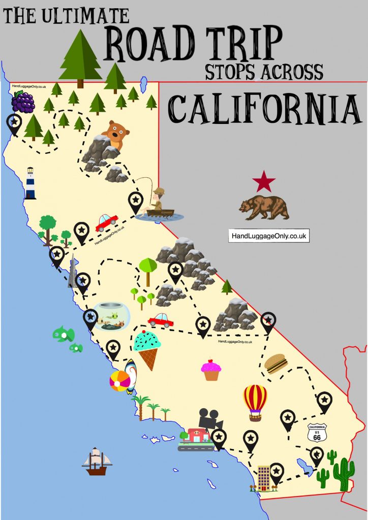 The Ultimate Road Trip Map Of Places To Visit In California - Hand