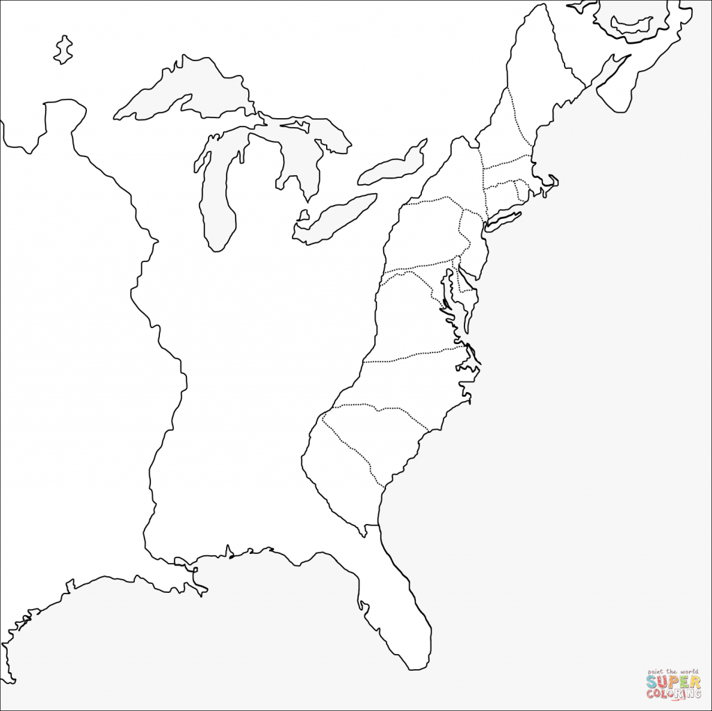 Thirteen Colonies Blank Map Coloring Page | Free Printable Coloring - 13 Colonies Map Printable