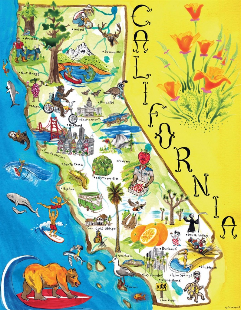 Tourist Illustrated Map Of California State | California State | Usa - Illustrated Map Of California