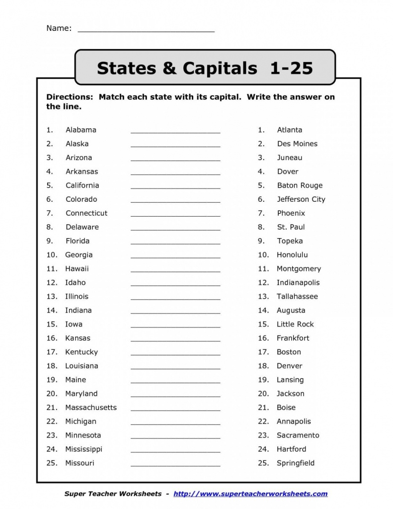 United States Capitals Map - Climatejourney - 50 States And Capitals Map Quiz Printable