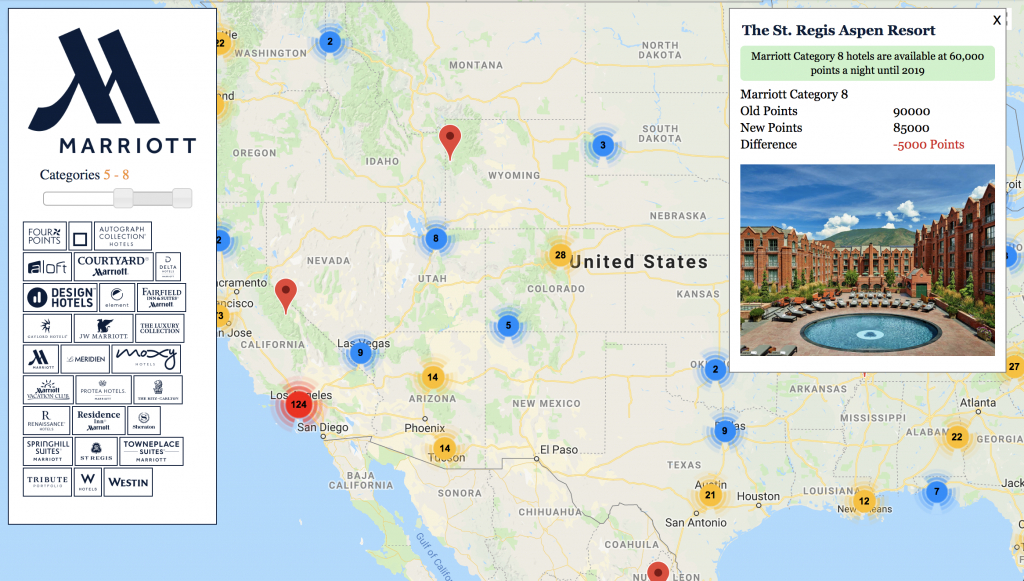 Updated Marriott Map With New Category Changes And Starwood Hotels - Spg Hotels California Map