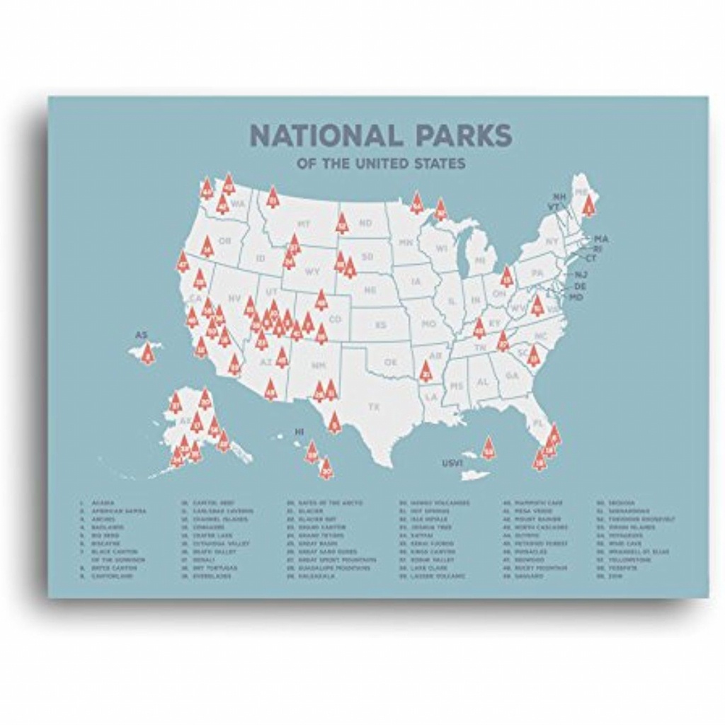Us National Parks Map, Black Usa Map, Poster, Map Of The United - Printable Map Of National Parks