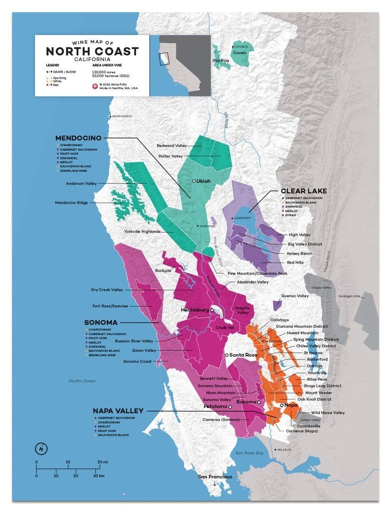 Usa: California, North Coast Wine Map In 2019 | Drinks | Wine Folly - Where Is Yountville California On The Map