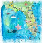 Usa Florida State Fine Art Print Retro Vintage Map With Touristic  Highlightsm Bleichner   Florida Map Artwork