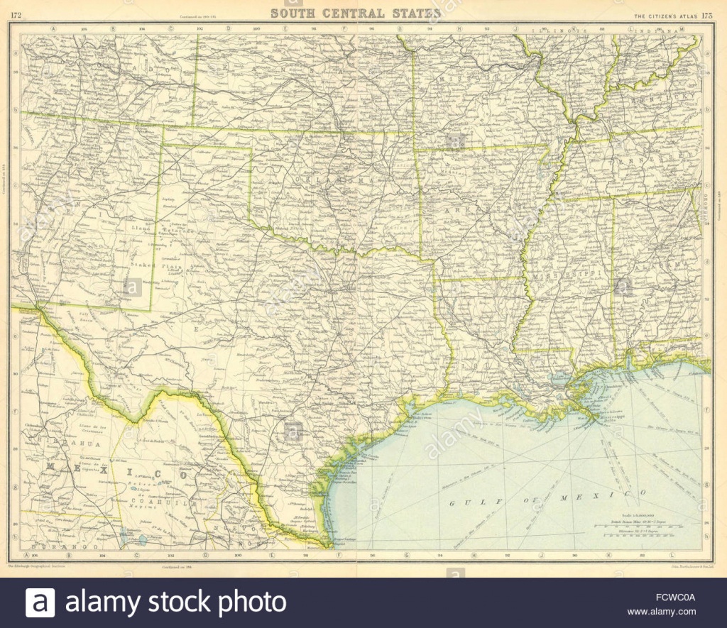 Usa South: Texas Louisiana Oklahoma Arkansas Mississippi Stock Photo - Map Of Texas And Arkansas