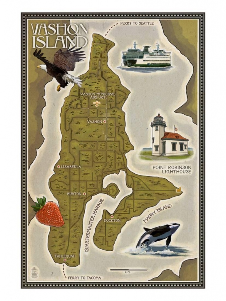 Vashon Island, Washington - Map Laminated Printlantern Press - Vashon Island Map Printable