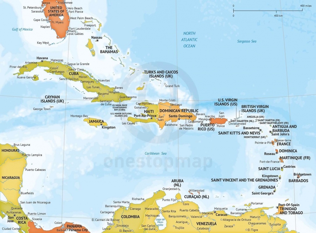 Vector Map Of Caribbean Political Bathymetry | One Stop Map - Printable Map Of The Caribbean
