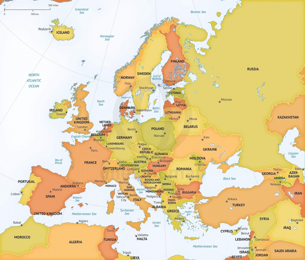 Vector Map Of Europe Continent Political | One Stop Map - Free Printable Map Of Europe With Countries And Capitals
