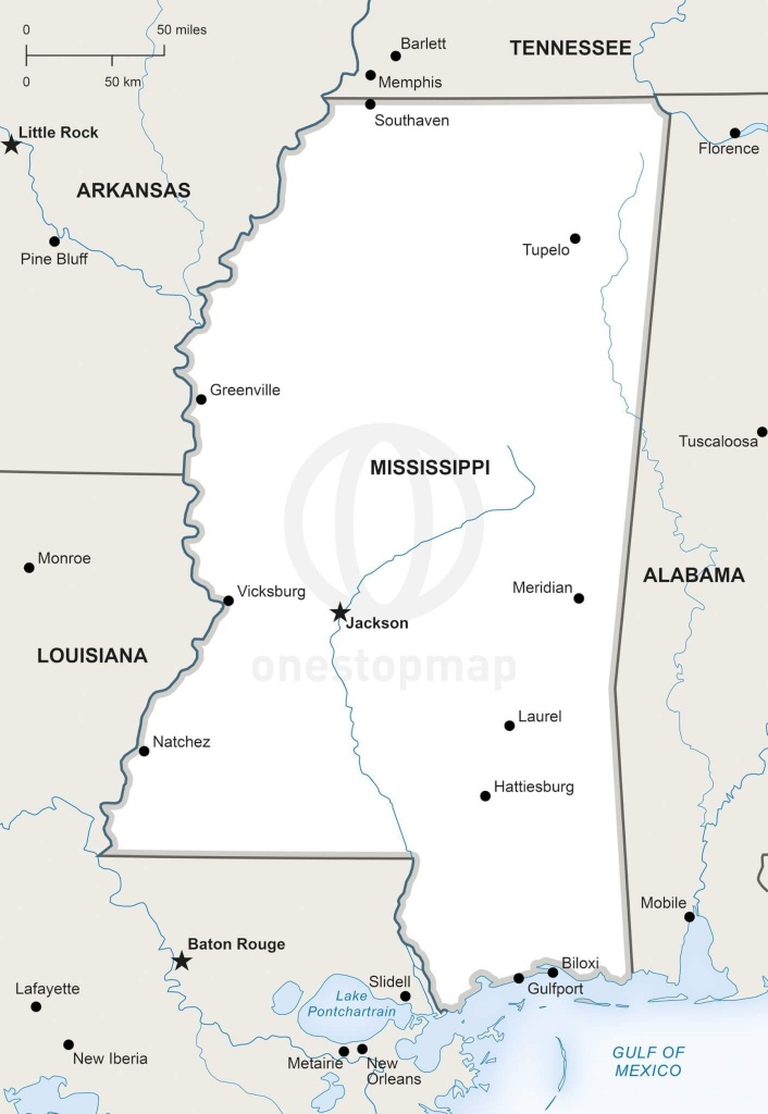 Vector Map Of Mississippi Political | One Stop Map - Printable Map Of Mississippi