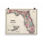 Vintage Florida Map 1873 Fl County Atlas Poster | Etsy   Vintage Florida Map Poster