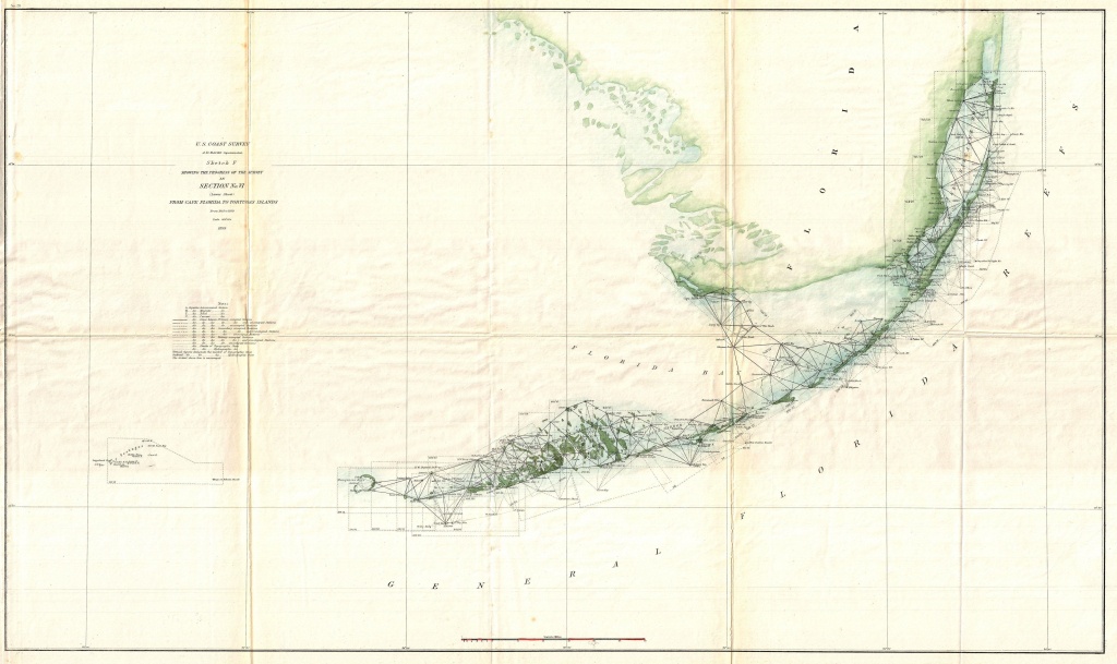 Vintage Map Of Key West - 1895 Us Coast Survey Triangulation | Kw - Florida Keys Map Art