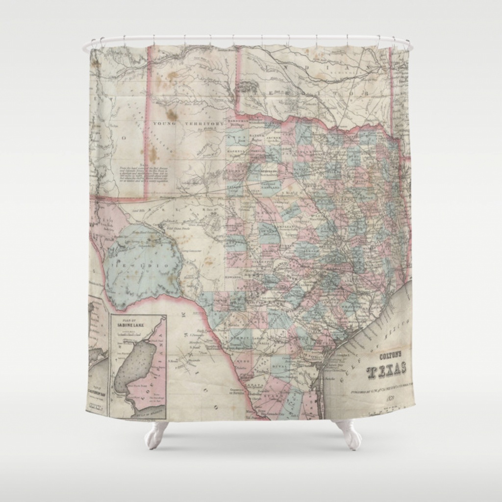 Vintage Map Of Texas (1870) Shower Curtainbravuramedia | Society6 - Texas Map Shower Curtain