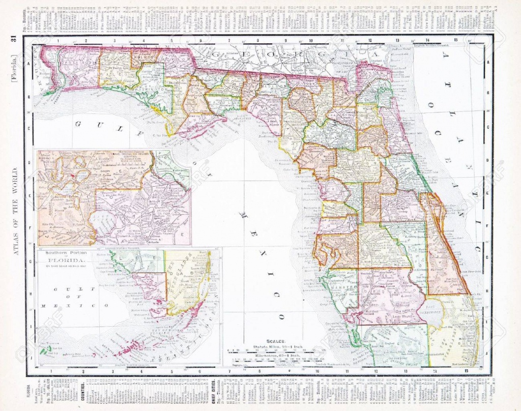 Vintage Map Of The State Of Florida, Usa, 1900 Stock Photo, Picture - Florida Map 1900