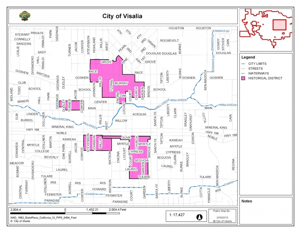 Visalia Heritage: Map Of Visalia's Historic Districts - Visalia California Map