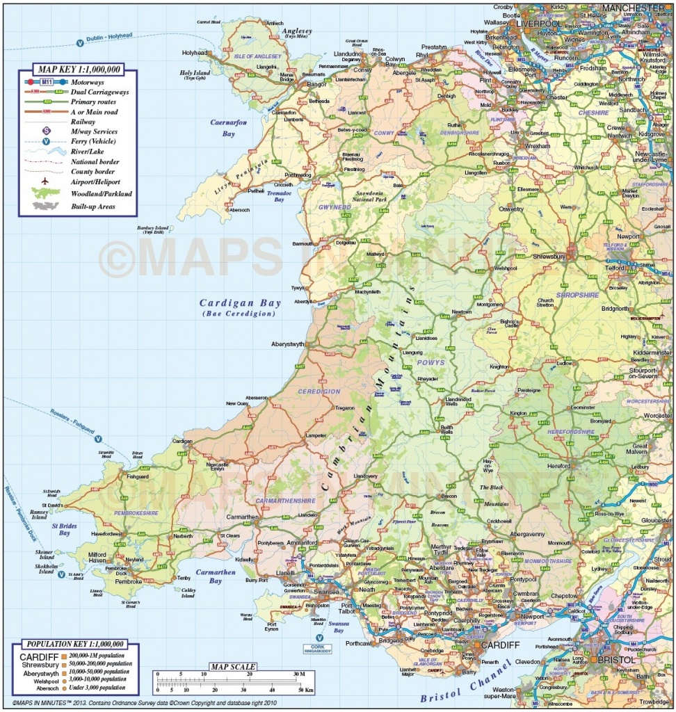 Wales 1St Level County Road &amp;amp; Rail Map @1M Scale In Illustrator And - Printable Map Of Wales
