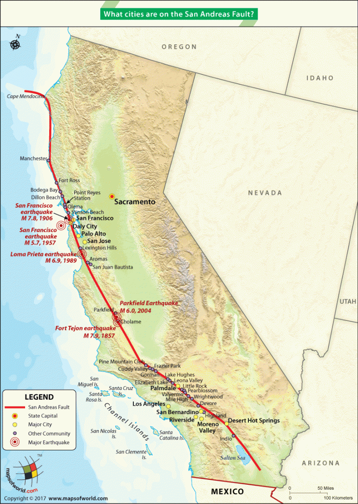 What Cities Are On The San Andreas Fault? | Usa Maps | San,reas - California Fault Lines Map