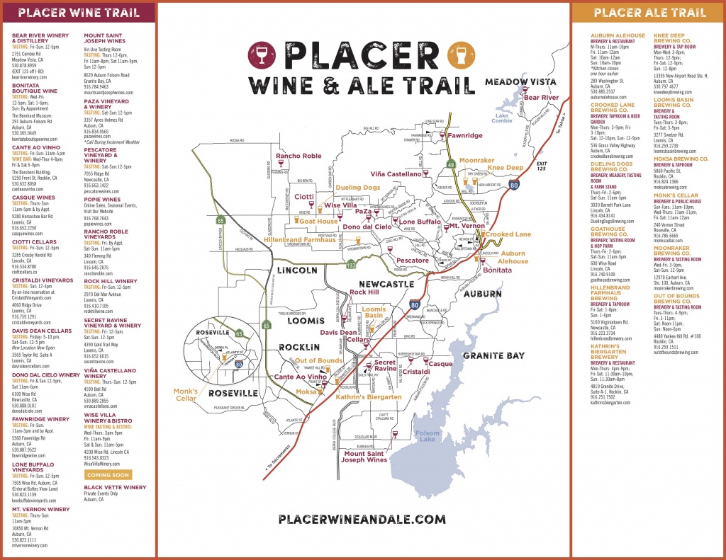 Wine &amp; Ale Trails Of Placer County: Visit Northern California Wine - Auburn California Map