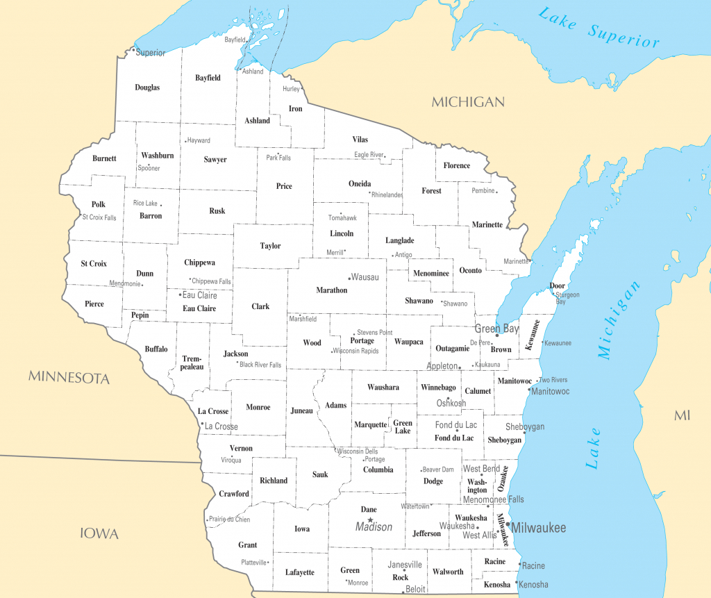 Wisconsin County Map With Cities And Travel Information | Download - Printable Map Of Wisconsin Cities