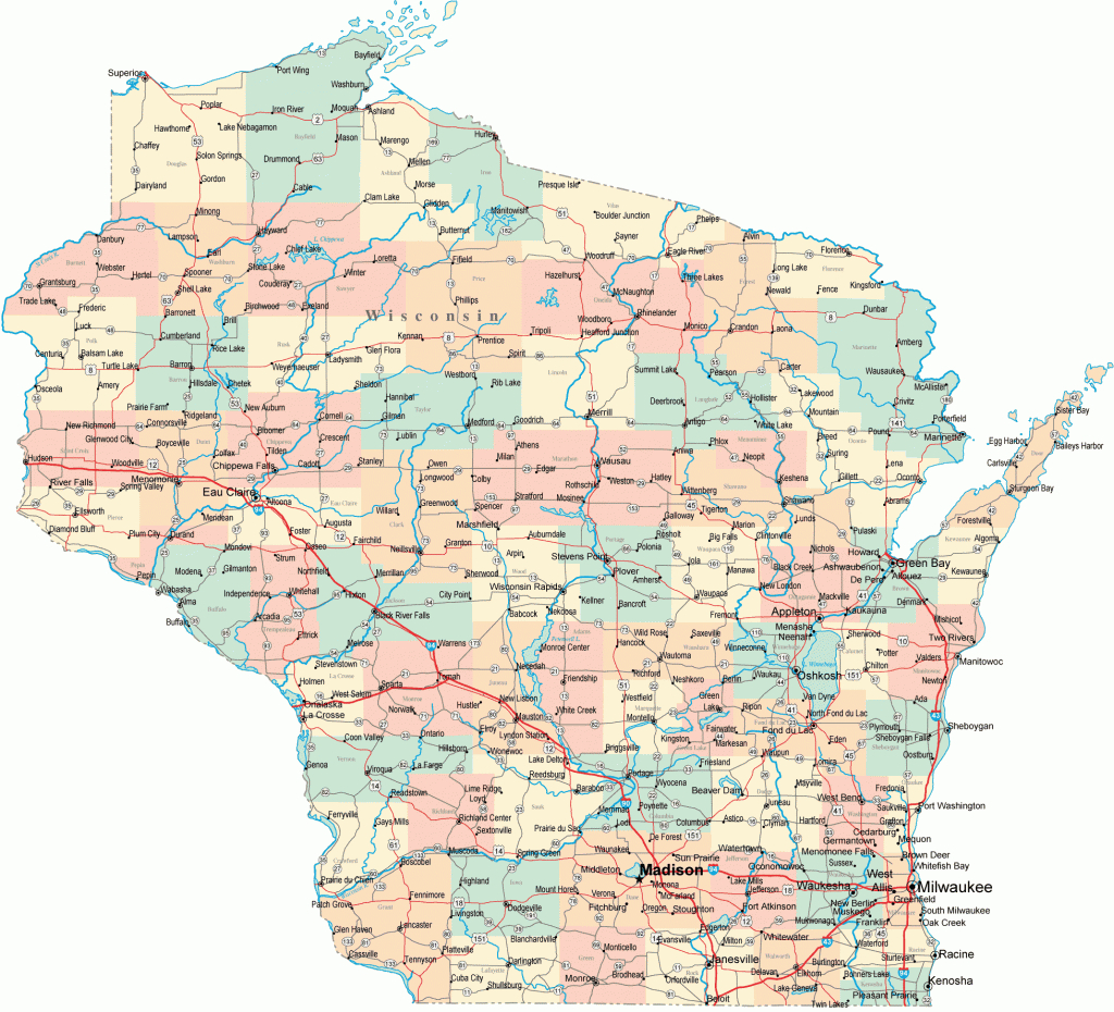 Wisconsin Road Map - Wi Road Map - Wisconsin Highway Map - Printable Map Of Wisconsin