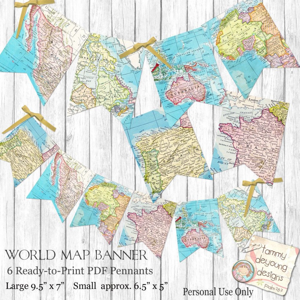 World Map Bunting. Map Garland, Printable Map Banner Travel Theme - Printable Map Banner