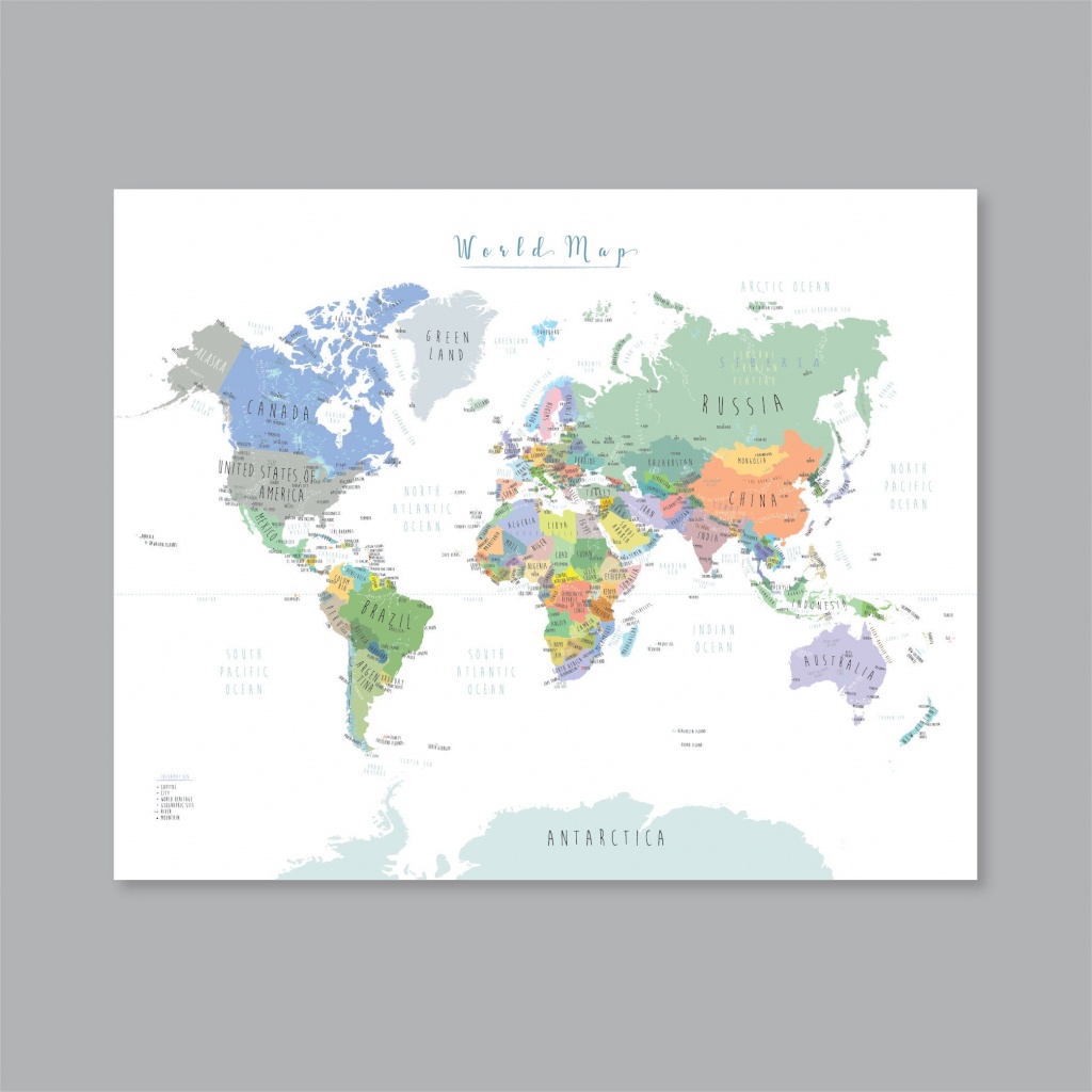 World Map With Countries Printable Wall Art Kid Nursery | Etsy - World Map With Capital Cities Printable