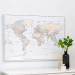 World Push Pin Map   Retro Light Blue (Detailed)   Printable Map With Pins